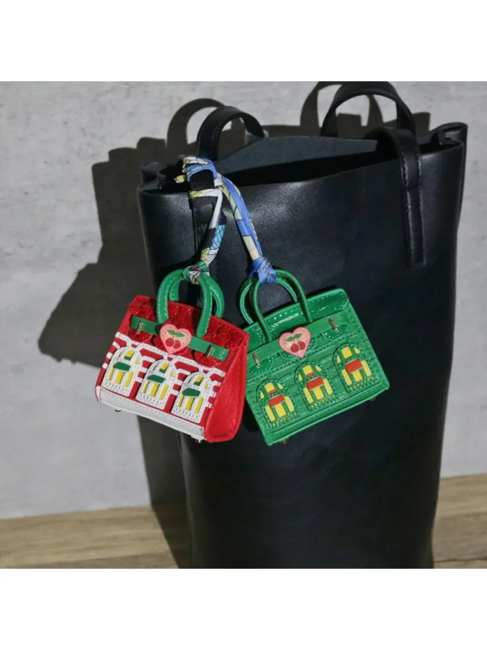 Stylish 2 PCS Mini Tote Bag Charms & Keychain Pouch Coin Purse Wallet Set